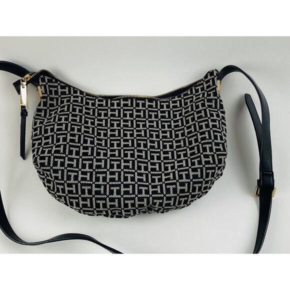 Tommy Hilfiger Tote Handbag Black Purse Outside Pocket Shoulder Bag Grey Moon TH - Picture 9 of 10